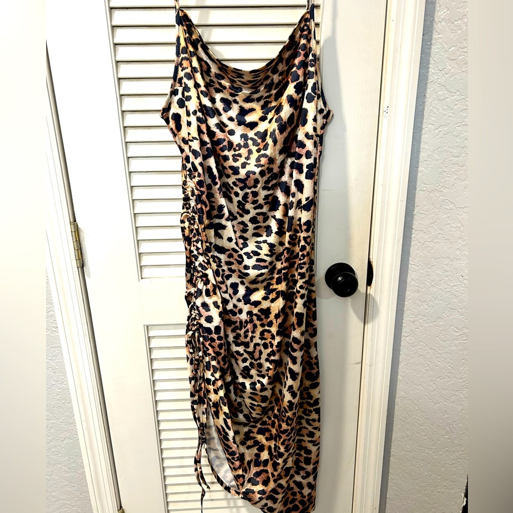 Leopard print cowl neck slip dress